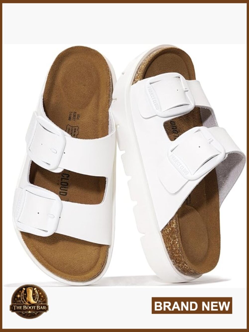 Genuine Leather Chunky Platform Slide Sandals Memory Foam Cork Footbed